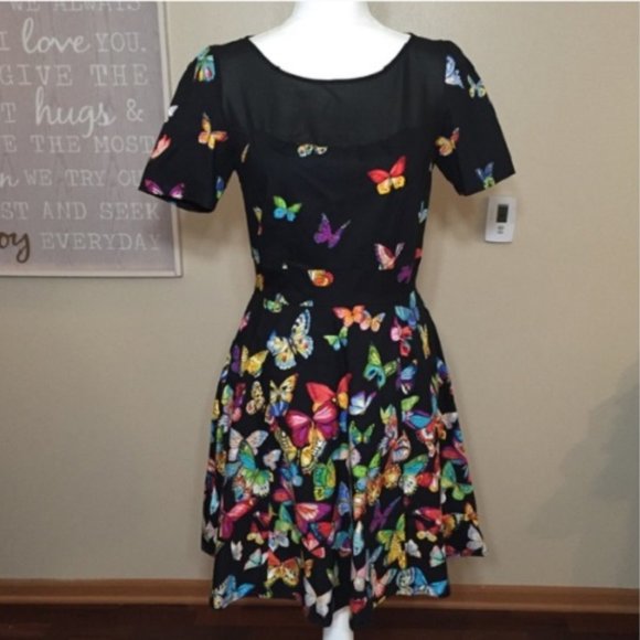 Derhy Dresses & Skirts - Derhy Butterfly Print Fit and Flare Dress